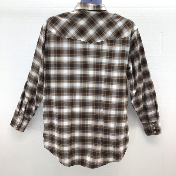 Ely Cattleman Mens Brown Plaid Snap Button Shirt - Picture 3 of 9